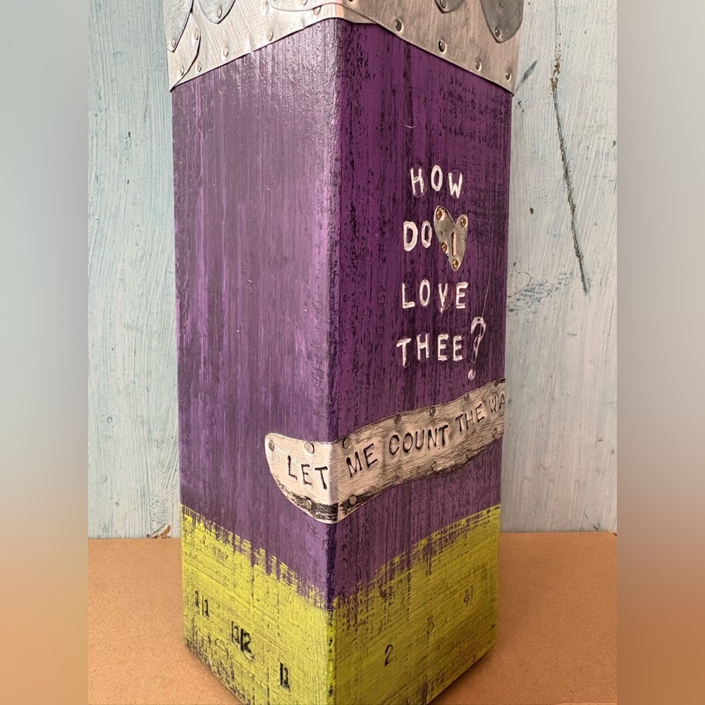 Artisan-Made Purple and Green Wood & Tin Decorative Candle Holder with Saying - Picture 11 of 16